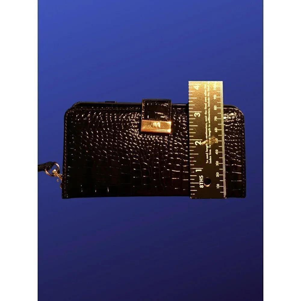 𝅺MYBAT Crocodile-Embossed Patent Leather Phone Wallet, Black, iPhone 6/6S, NWOT